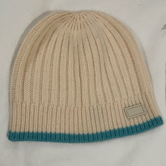 Authentic Coach beanie, beige with blue stripe - Picture 2 of 4